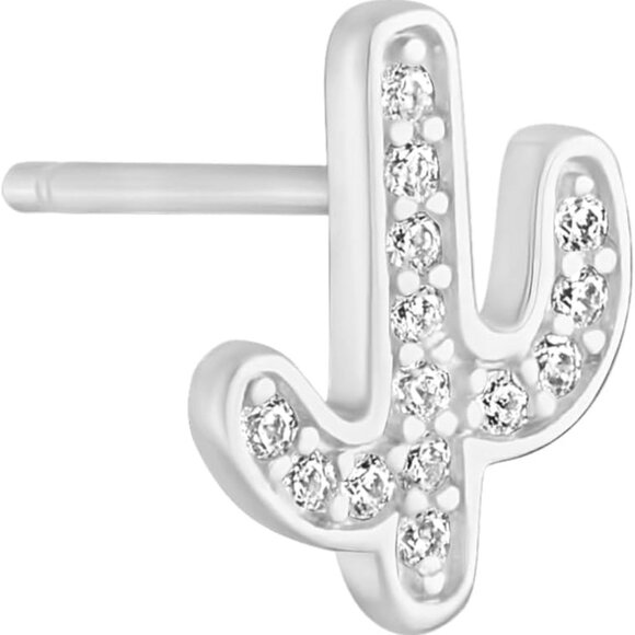 Sterling Silver or 14K Gold Over Silver Western Cactus and Horseshoe Stud Earrin - Picture 2 of 5